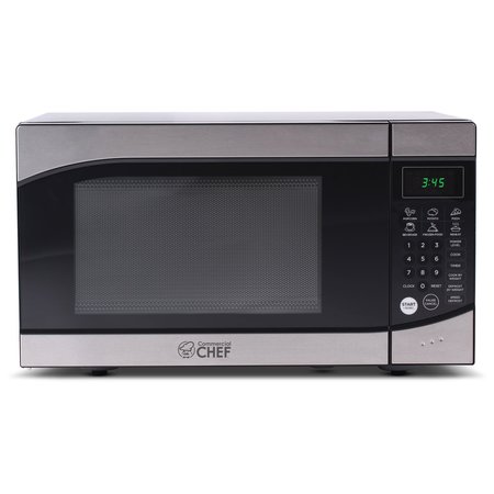 COMMERCIAL CHEF Countertop Microwave Oven 900 Watt, 0.9 Cubic Feet, Stainless Steel Front, Black Cabinet CHM009